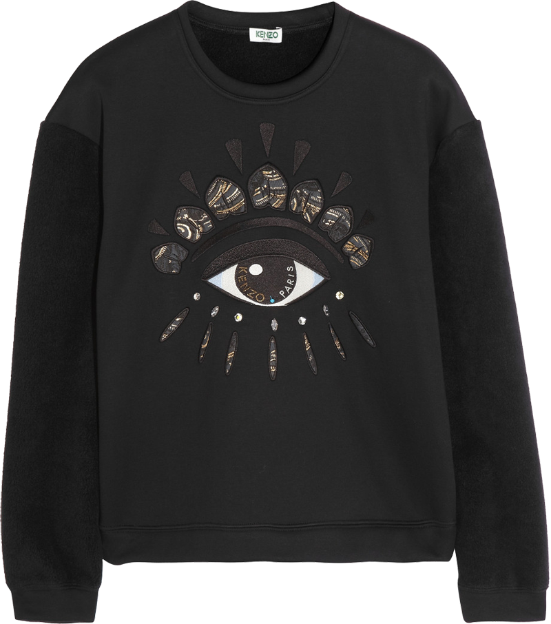 Kenzo Eye-embellished neoprene-effect black fleece sweatshirt