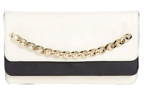 Valentino light ivory black leather stud chain clutch purse