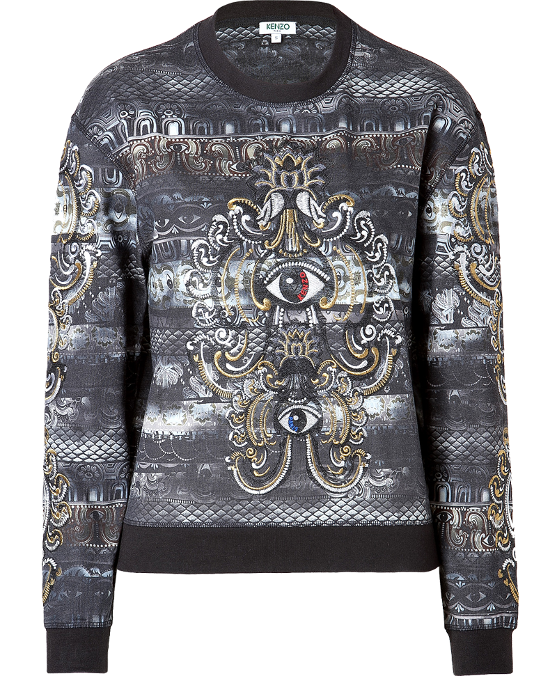 Black and gray Kenzo embroidered evil eye lotus eye sweatshirt
