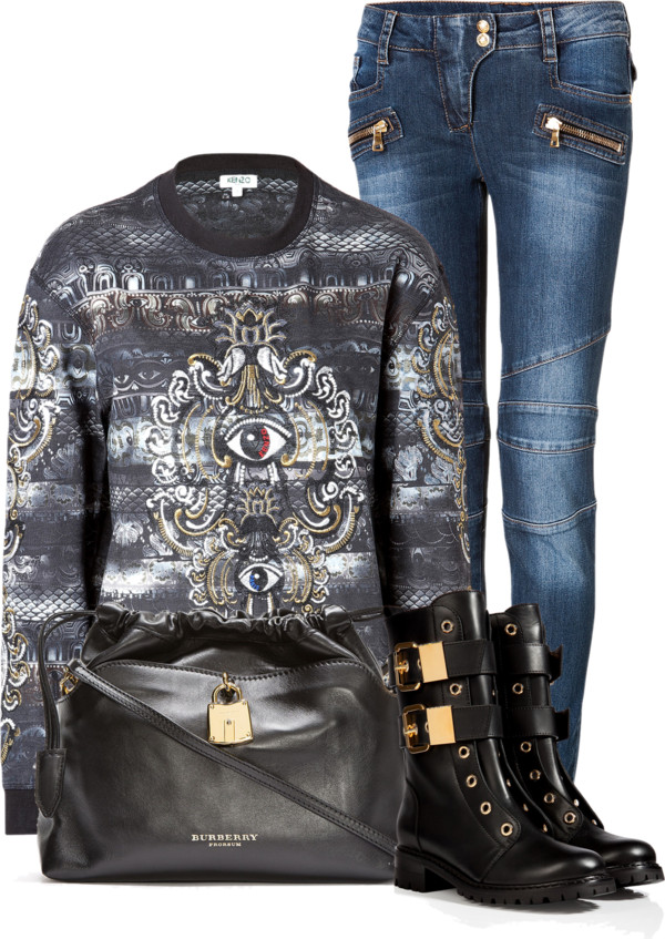 How to wear your black and gray Kenzo embroidered evil eye sweatshirt