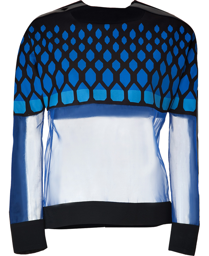 David Koma Blue-Multi Cropped Sheer Silk-Neoprene Top