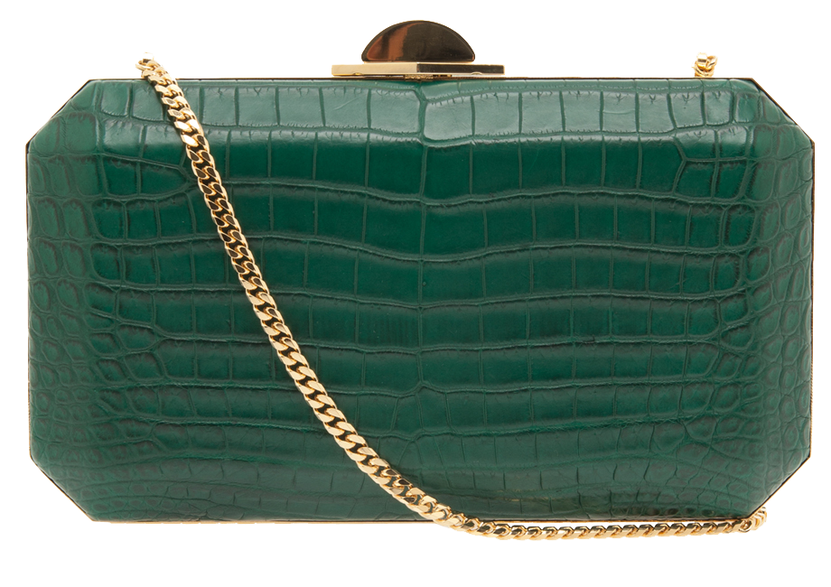 Elie Saab emerald green Rectangle Aligator Clutch Bag