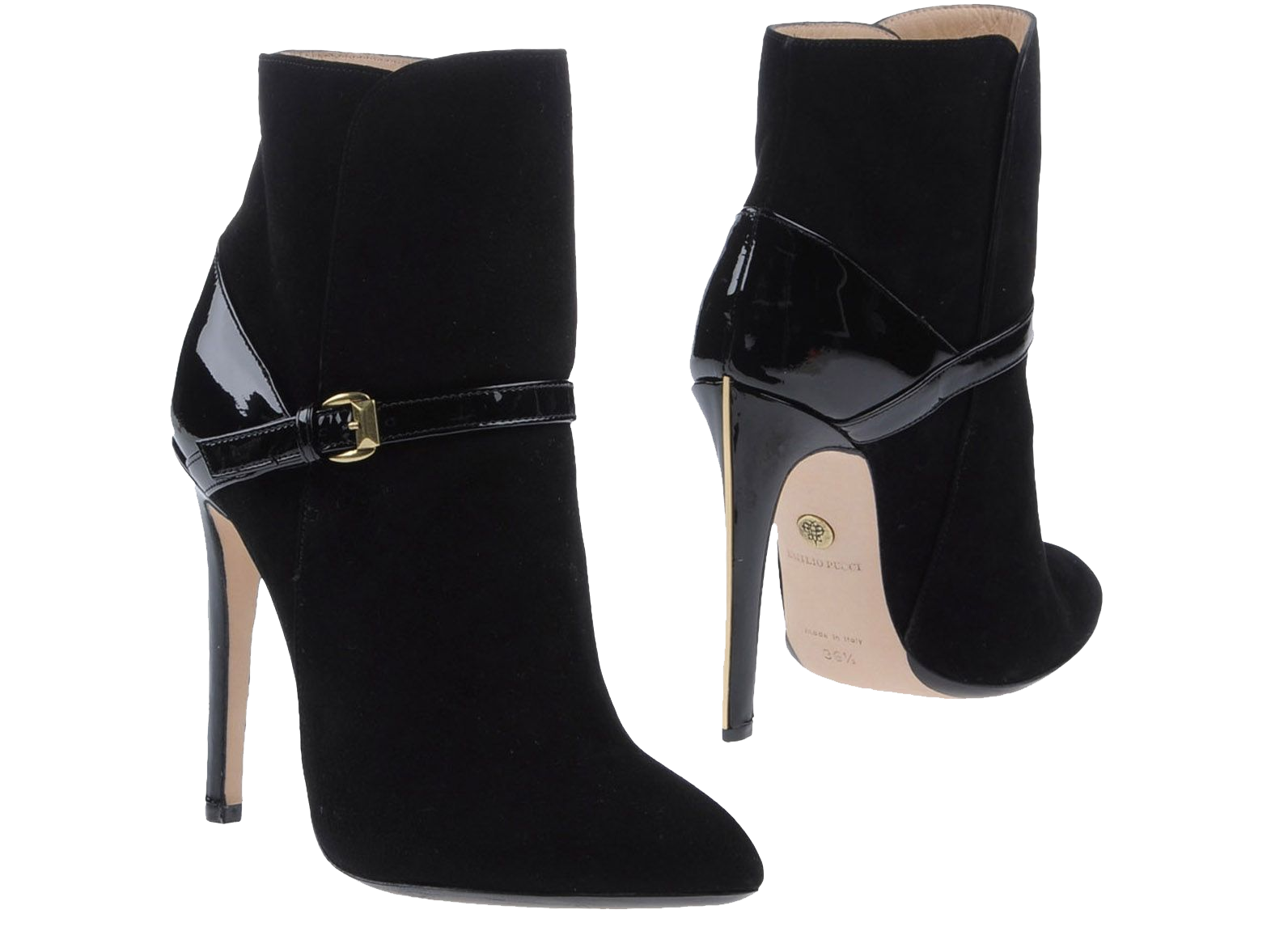 Emilio Pucci black suede patent leather ankle boots