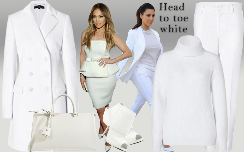 Head to toe white - wearing all white - Jil Sander white pants Anthony Vaccarello white turtleneck sweater