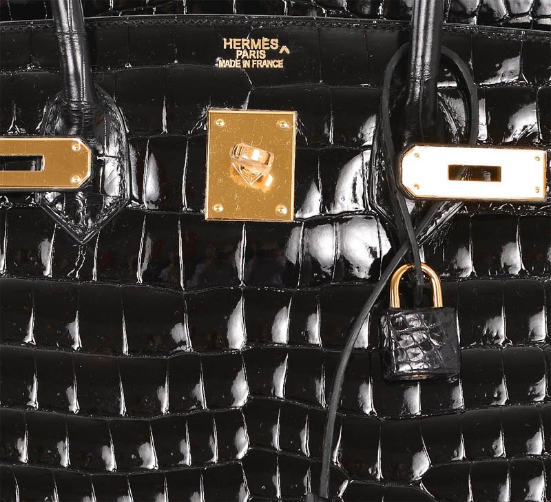 Hermes Black Porosus Crocodile 35cm Birkin Bag Gold Hardware