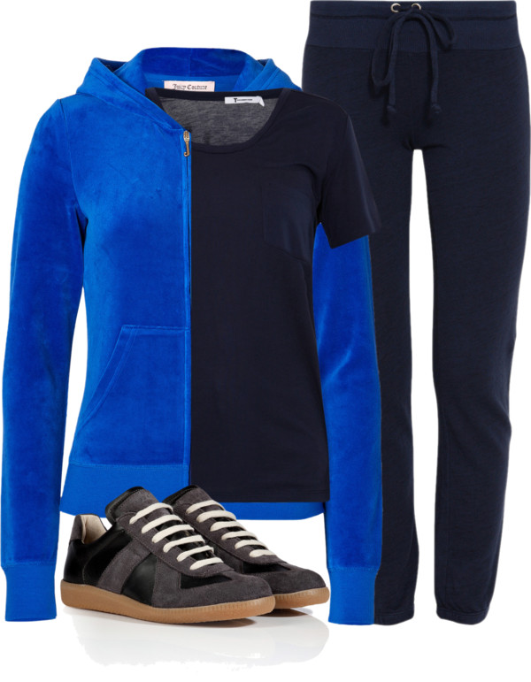 Juicy Couture blue hoodie T By Alexander Wang t shirt Splendid blue sweat pants Maison Martin Margiela black leather shoes