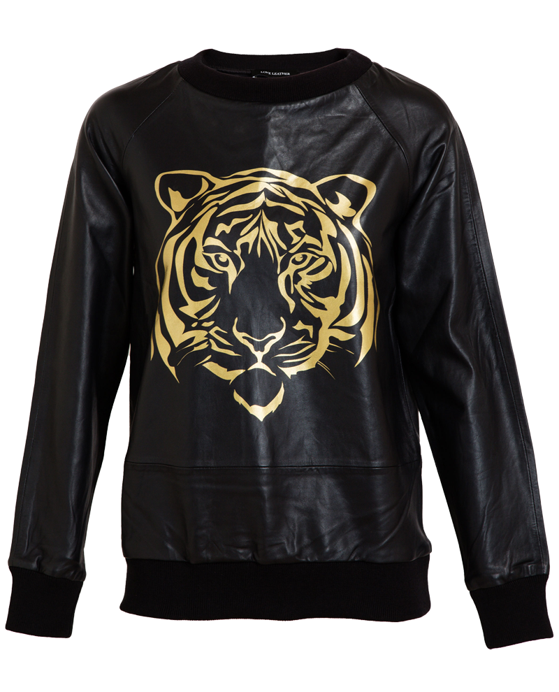 Love Leather black gold Tiger Printed Leather Sweatshirt