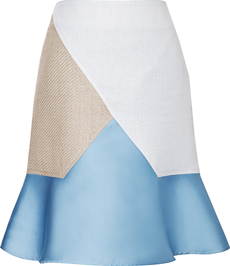 Ostwald Helgason tulip white beige baby blue Raffia and Satin Paneled Flare Skirt