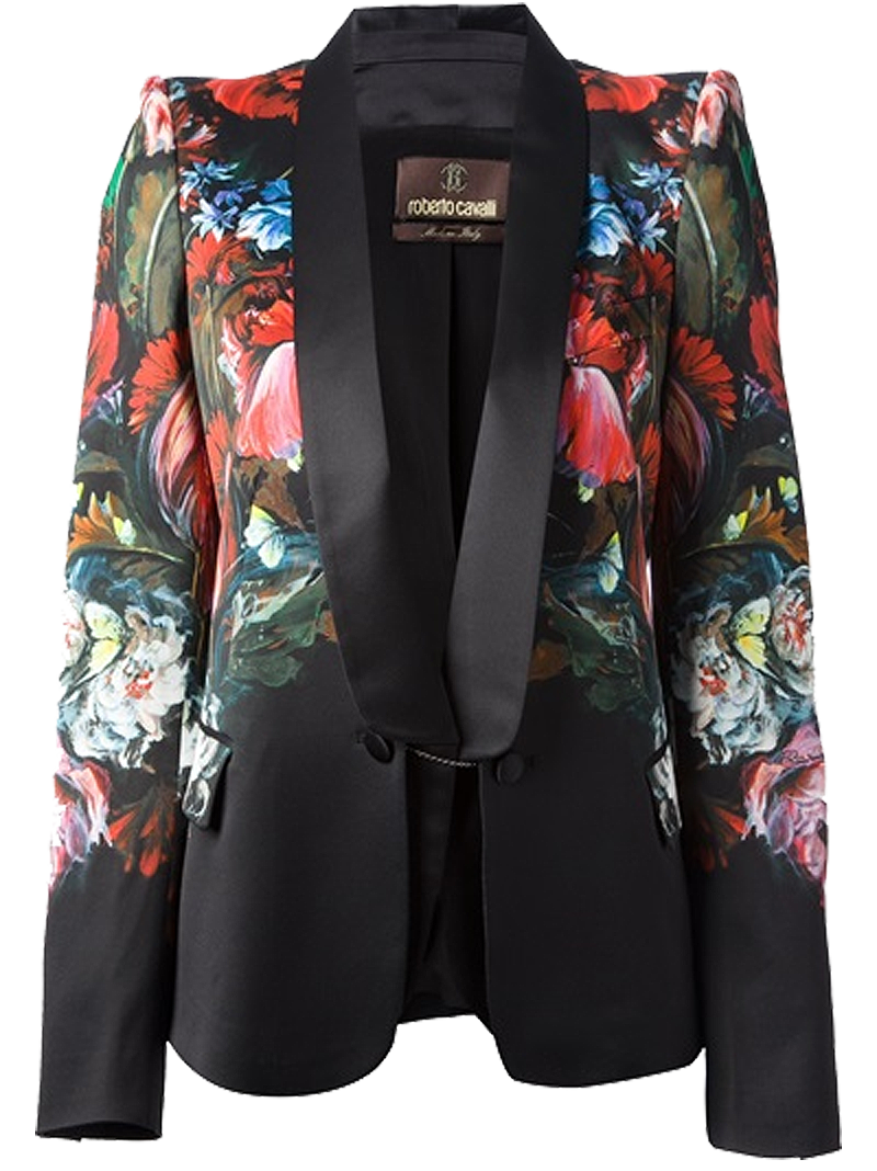 Roberto Cavalli Black silk structured floral blazer
