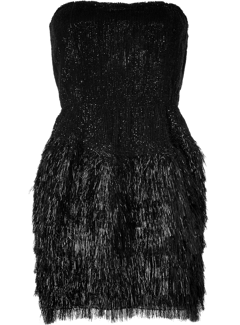 Roberto Cavalli strapless black Sequined bodice feathered skirt dress