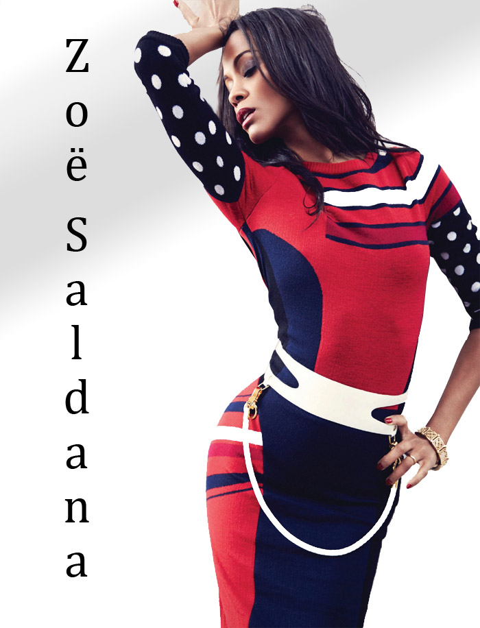 Zoe Saldana Manhattan magazine Prabal Gurung print merino wool sweater dress