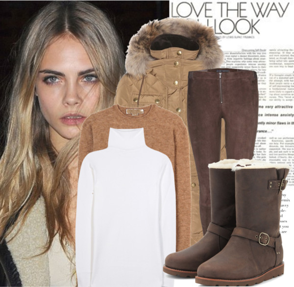 Burberry Brit Quilted Down Jacket Alice Olivia Suede Leggings UGG Boots The Row white wool Turtleneck Sweater Stella McCartney Textured-Knit Oversized Pullover