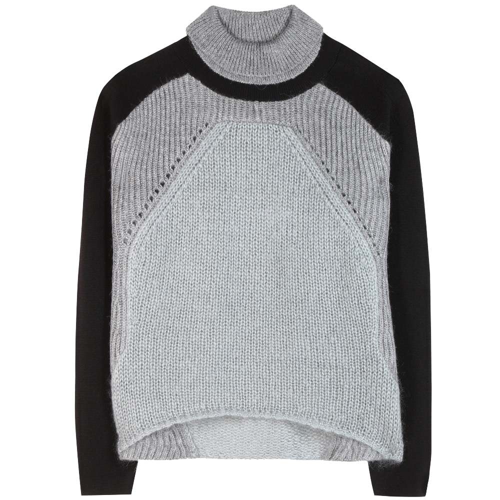 Helmut Lang gray black panelled knitted turtleneck sweater