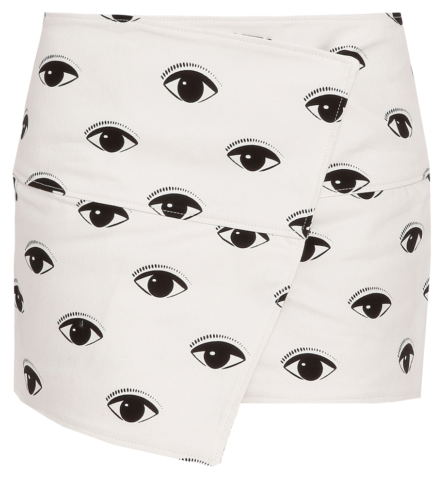 Kenzo white black Eye Print Mini Wrap Skirt