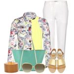 Miu Miu Floral-print cropped denim jacket white pants chloe sandals linda farrow bag roberto cavalli sunglasses reed krakoff bracelet