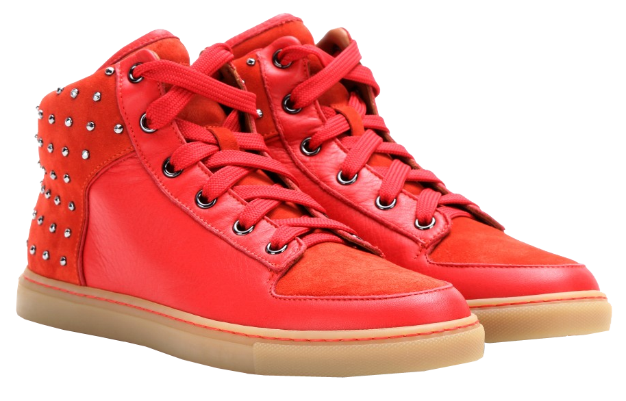 Mulberry bright red Studded leather high-top sneakers