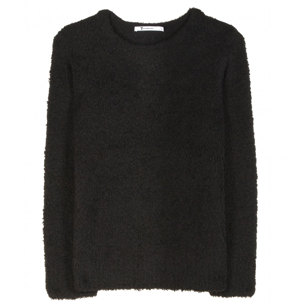 T by Alexander Wang black wool cashmere textured knit sweater