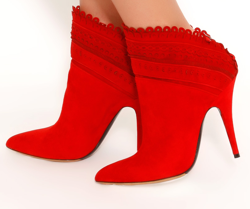 Tabitha Simmons Harmony Pointed red Suede ankle Boots