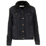 Topshop black Moto Fleece Collar Denim Jacket