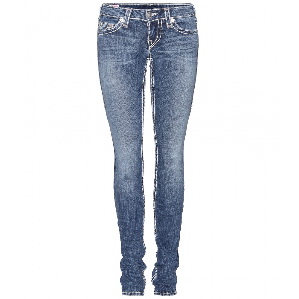 True Religion classic indigo Stella Skinny Jeans with white contrast stitching