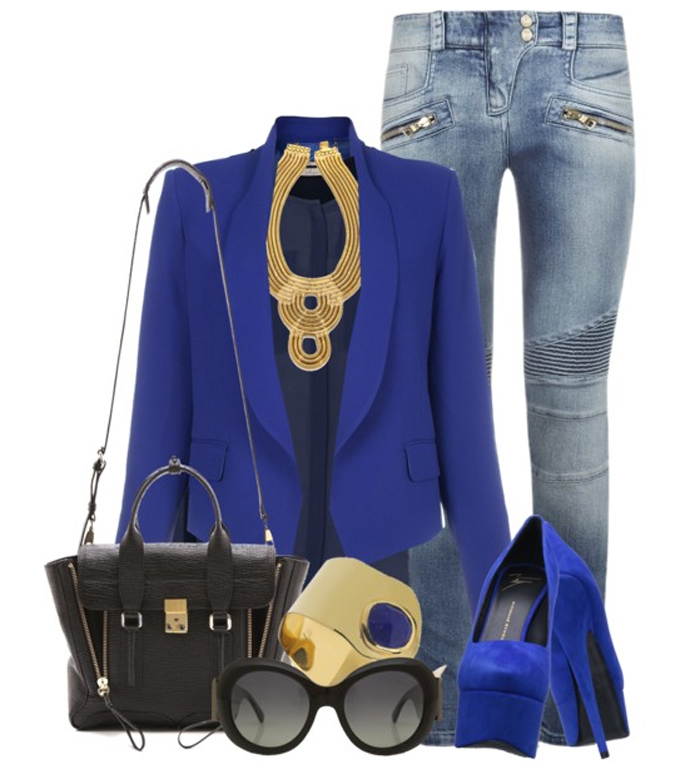 Giuseppe Zanotti sky high blue Platform Pump balmain skinny jeans blue blazer navy blue silk shirt gold jewelry