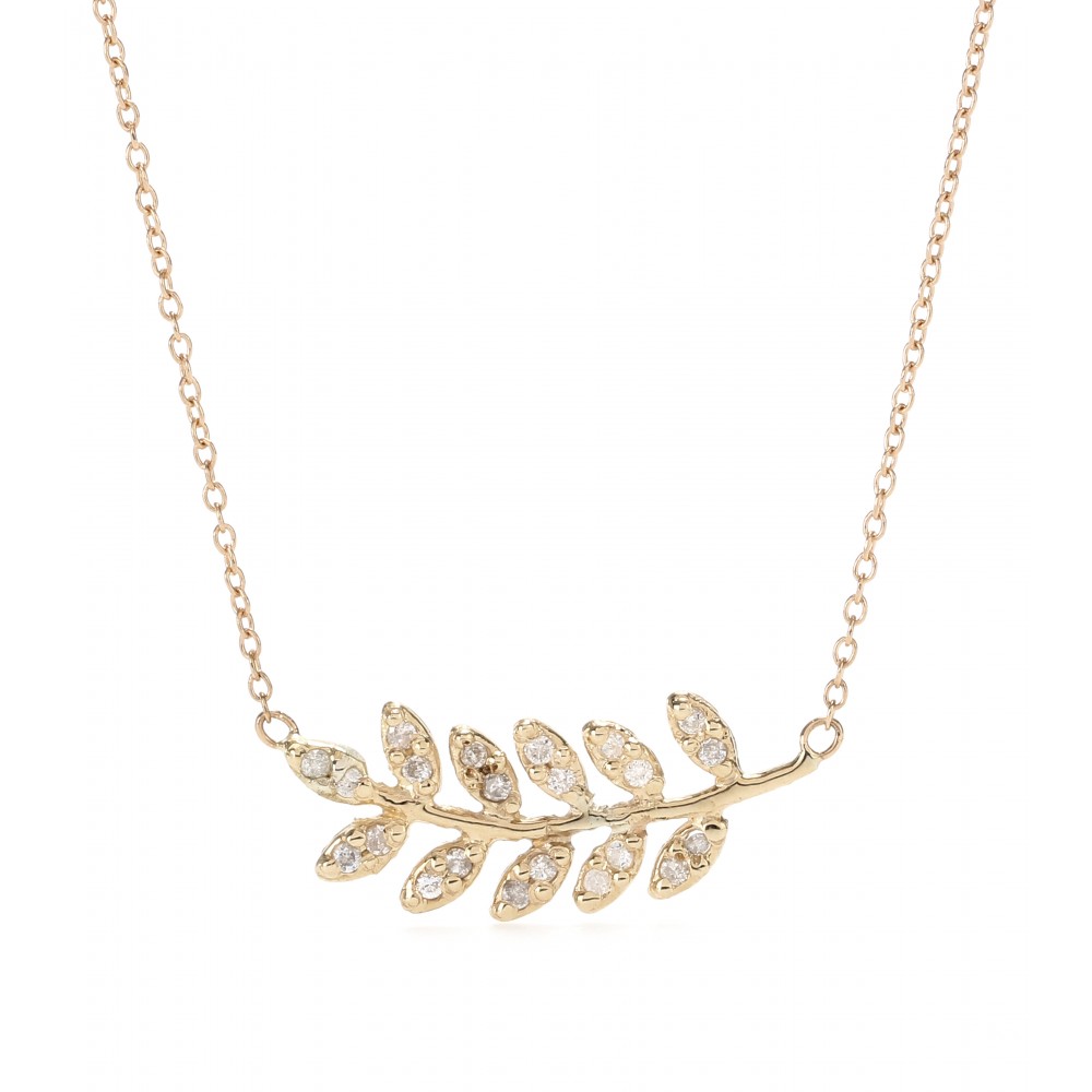 Jacquie Aiche 14kt yellow gold large leaf pendant necklace with pave diamonds