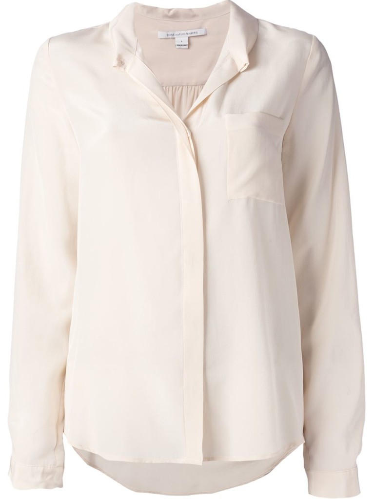 Sesame seed off-white silk open collar blouse from Diane Von Furstenberg