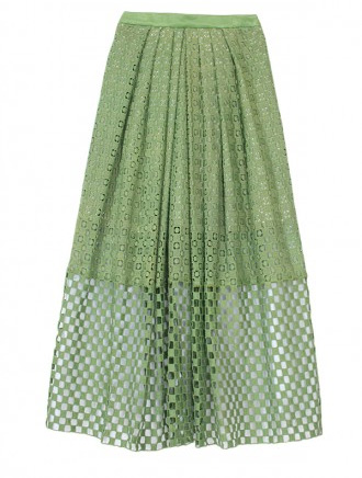 Tibi Sonoran Eyelet Full Skirt in peridot