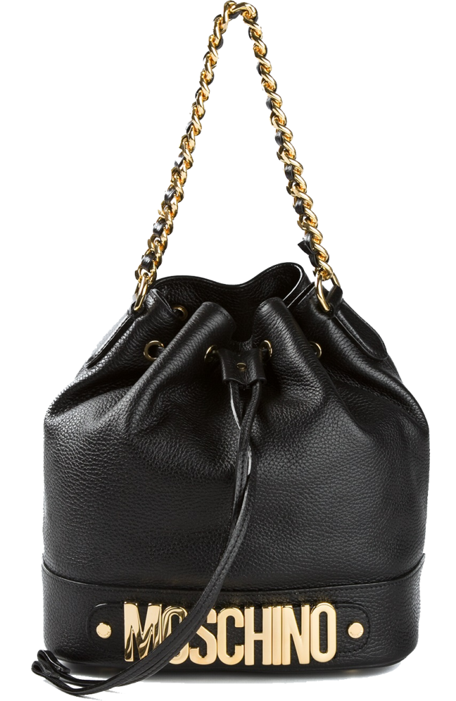 Black leather bucket bag from Moschino