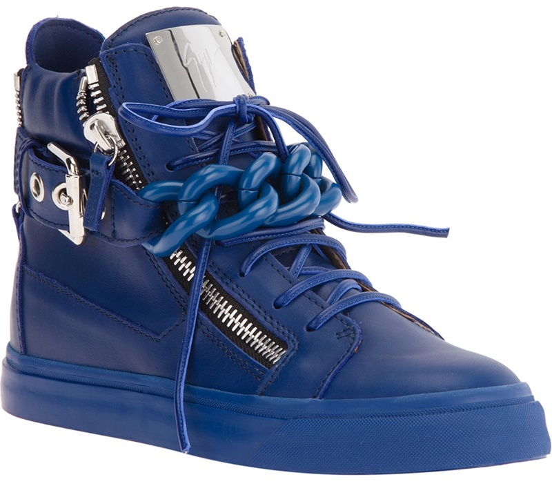 Giuseppe Zanotti Blue Chain Detail High-Top Sneakers