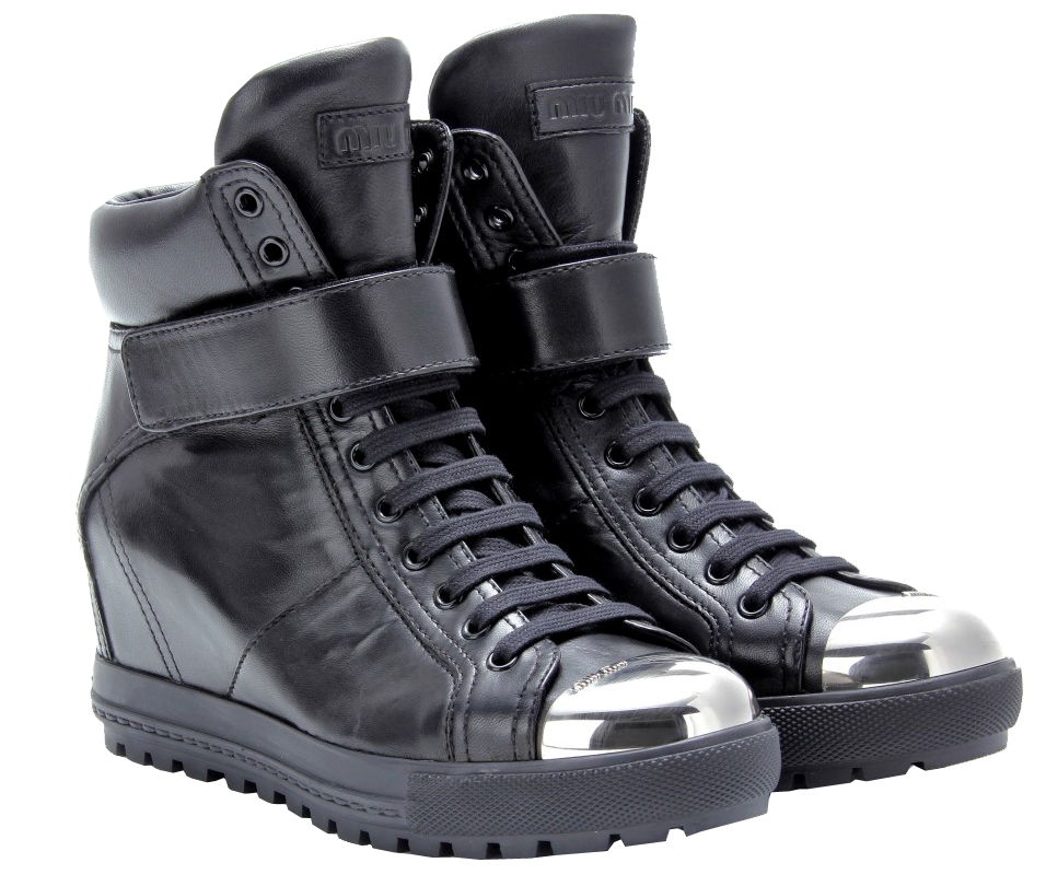 Miu Miu black Leather concealed wedge sneakers