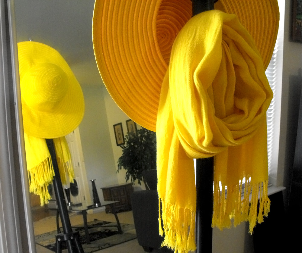 Yellow sunhat and yellow scarf
