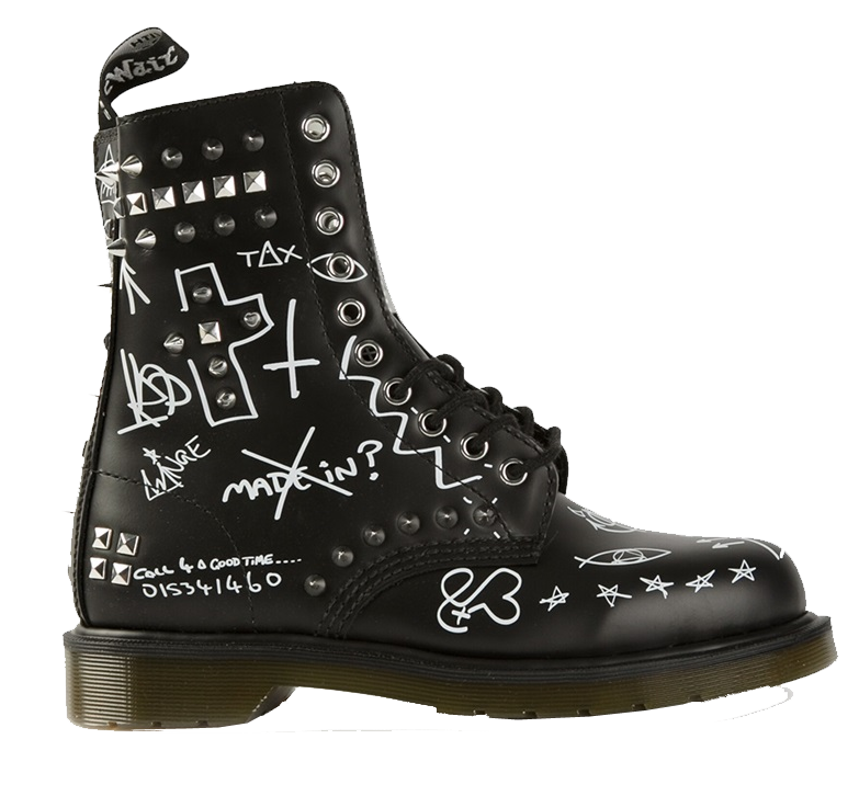 Black and white leather graffiti ankle boots from Dr Martens