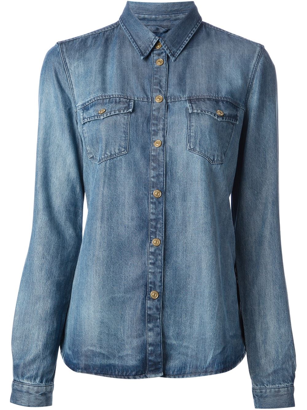 Faded indigo cotton denim shirt from 7 For All Mankind