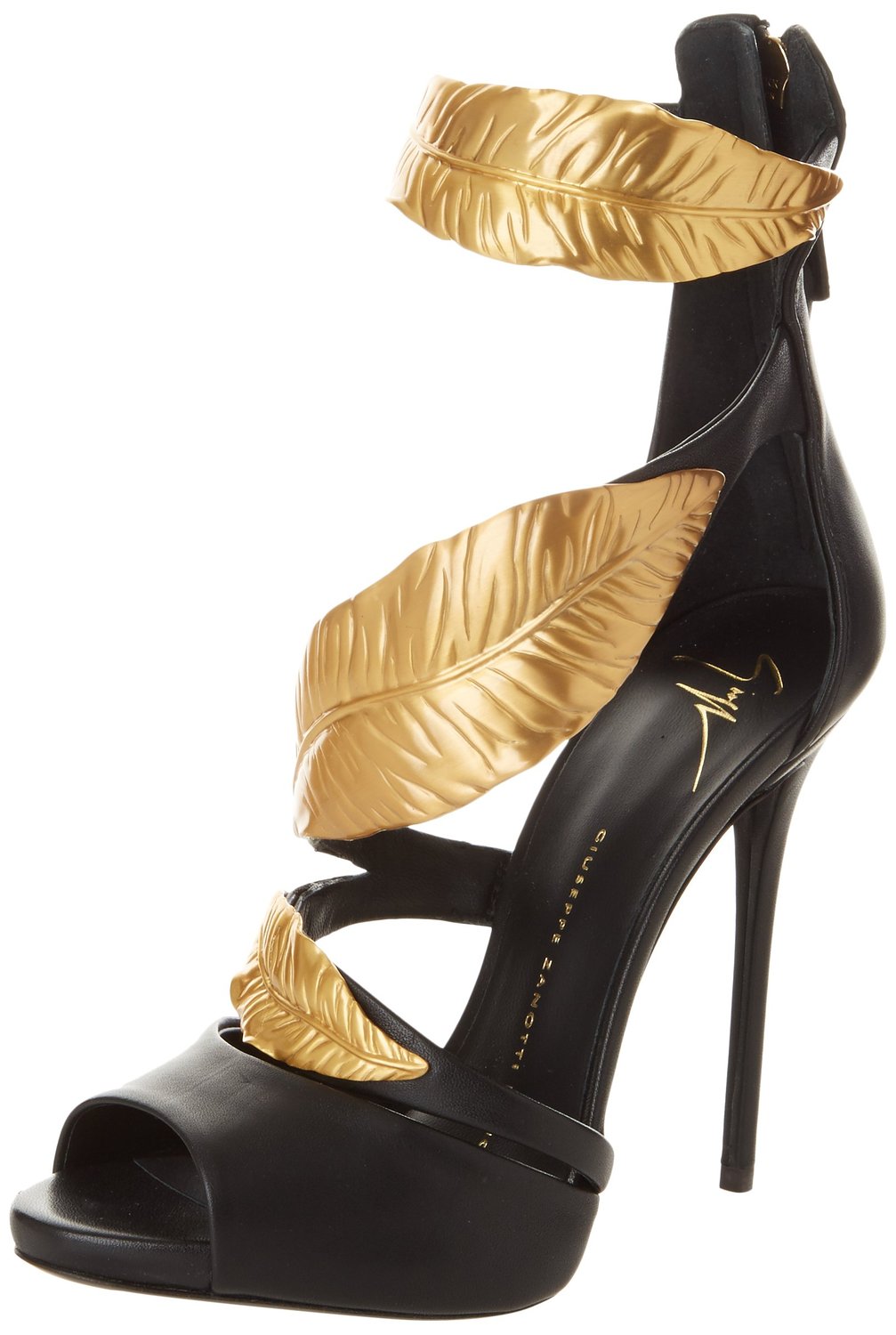 Giuseppe Zanotti Womens Gold Leaf Peep-Toe Dress Sandal