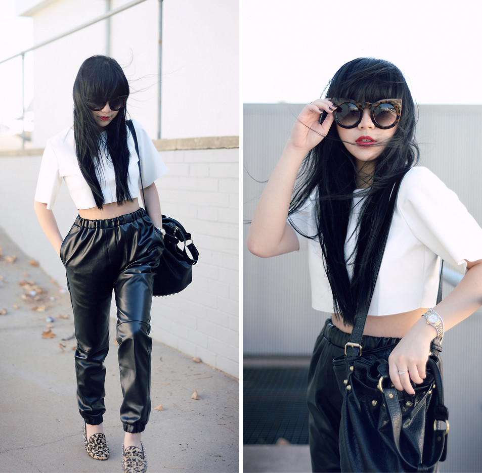 Willabelle Ong paledivision wear leopard print flats white cropped top black leather pants