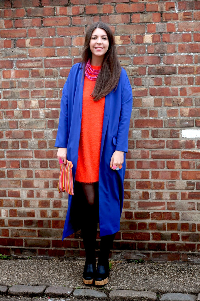 Ashleigh Wise wearing blue ASOS duster coat full