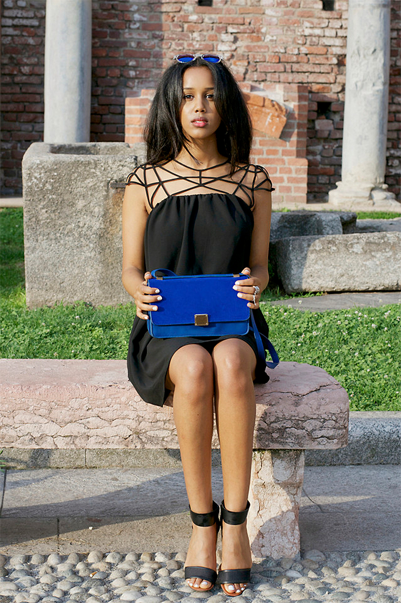 Blogger Salem Indrias a SheInside Black Girl Cut Out Shift Chiffon Mini Dress