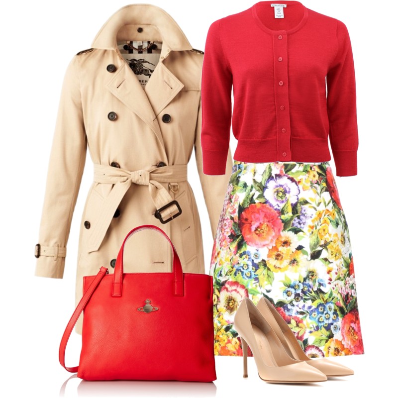Dolce Gabbana Cotton And Silk-blend Floral-print Skirt with OSCAR DE LA RENTA Classic Cropped Cardigan Burberry The Kensington – Mid-Length Heritage Trench Coat