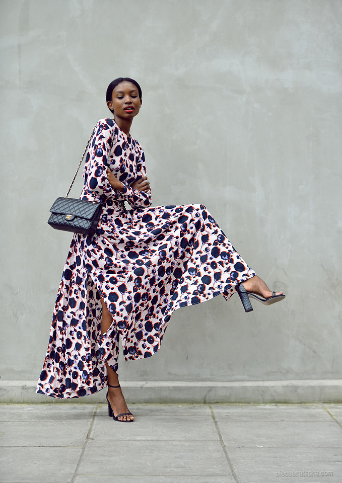 Floral print maxi dress worn by London Blogger Natasha Ndlovu from Bisous Natasha blog