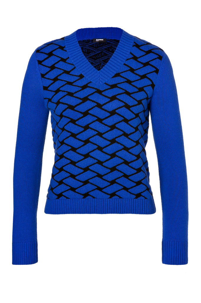 JIL SANDER NAVY blue-black Wool-Cashmere Basket Weave Pullover