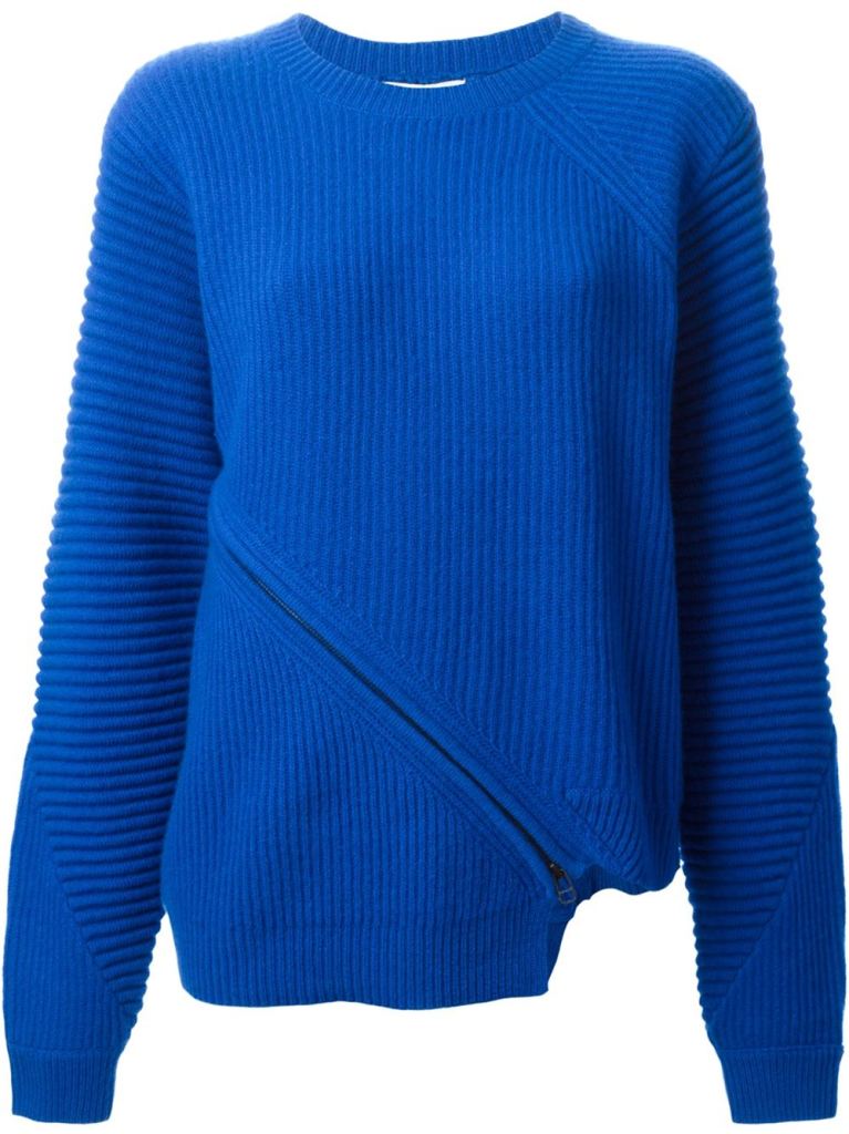 Opening Ceremony blue felted asymmetric zip sweater