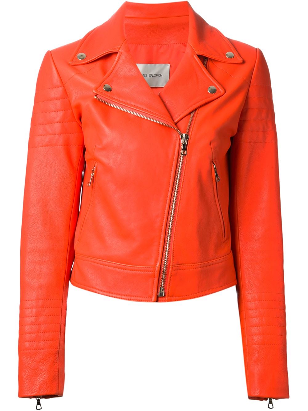 Orange lambskin classic biker jacket from Yves Salomon