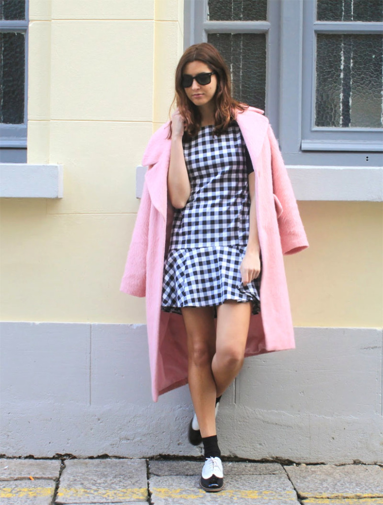 Patricia G from donkeycool fashion blog wearing pink Asos coat