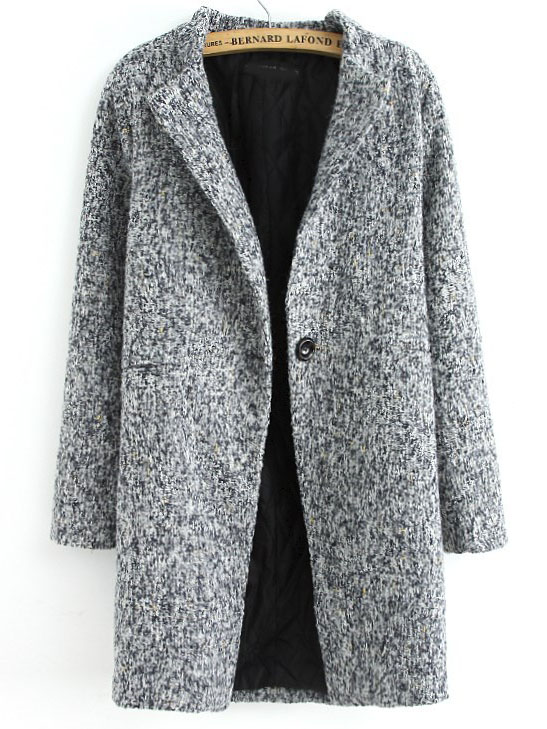 Grey Long Sleeve Single Button Tweed Coat