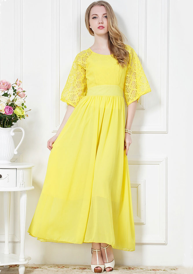 SheInside gorgeous yellow chiffon maxi dress