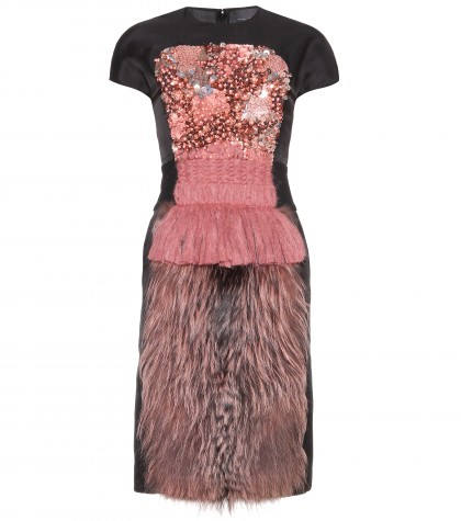 Fendi Sequin And Bead-embellished Dress With Fur
