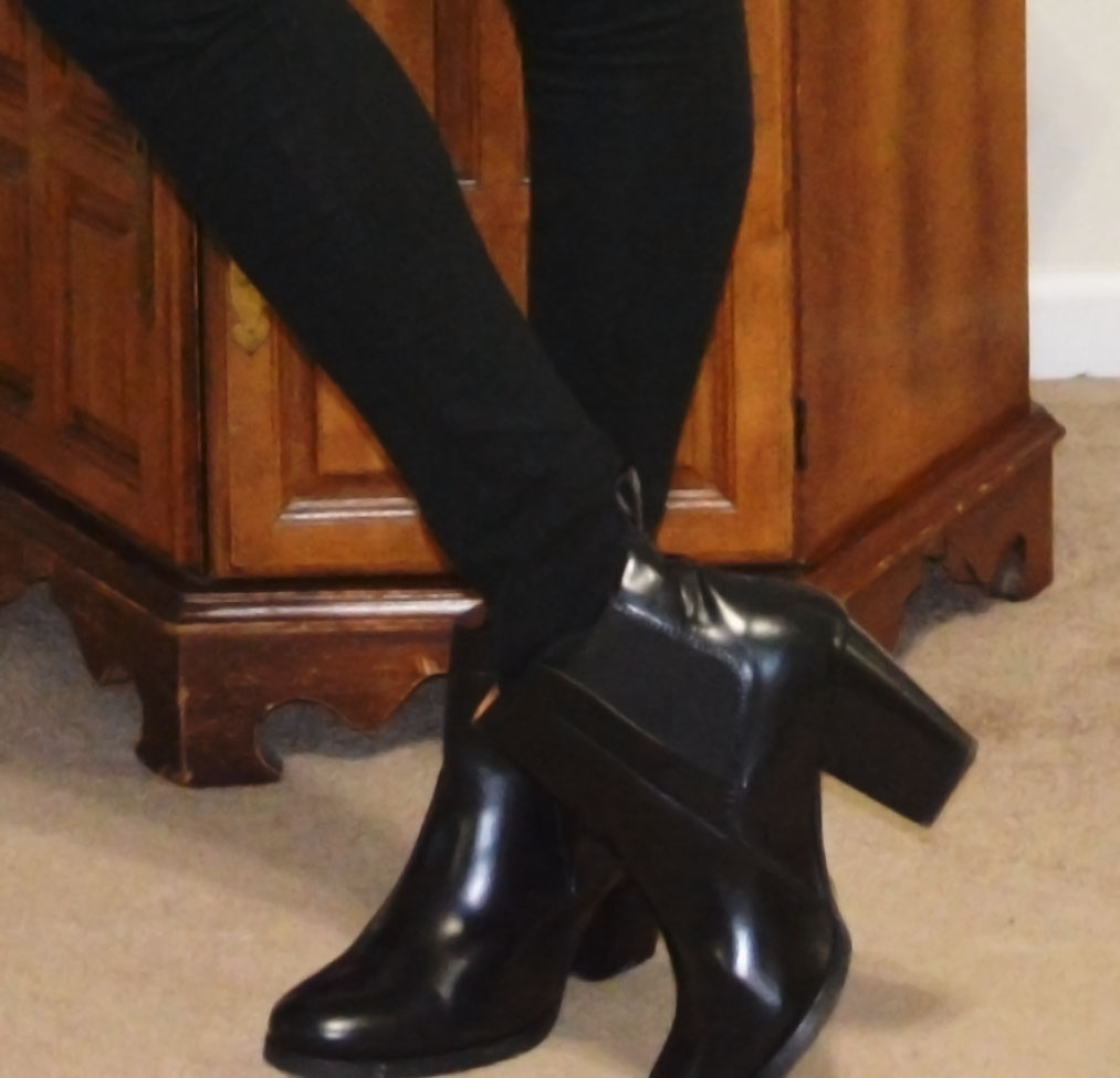 h&m black leather ankle boots on floor