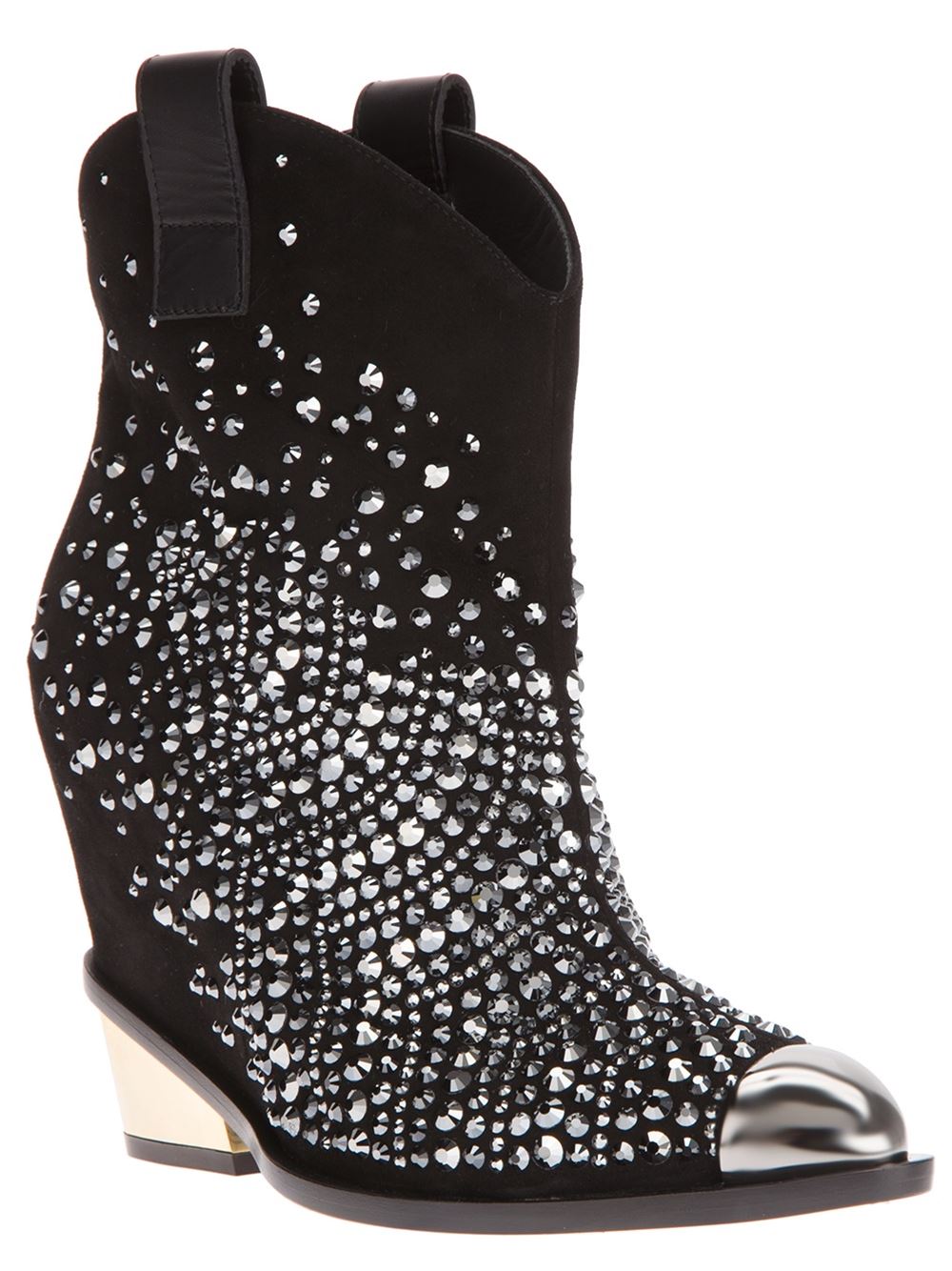 Black suede cowboy boot from Giuseppe Zanotti Design featuring a silver-tone metal toe cap