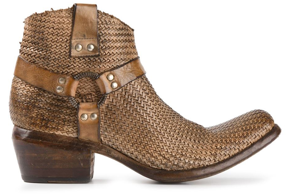 Chestnut brown leather woven cowboy boots from Damy
